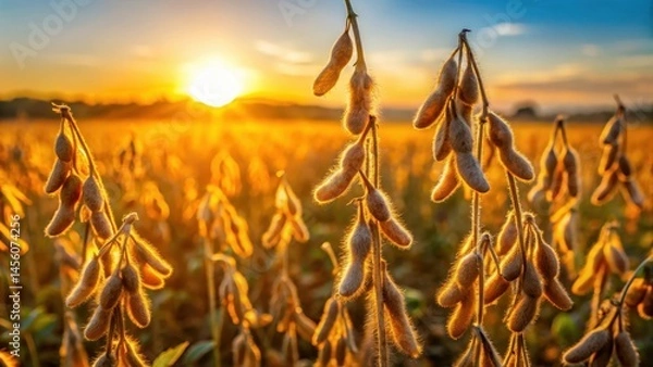 Obraz Mature soybean pods glowing in the evening sun on a soy agriculture field