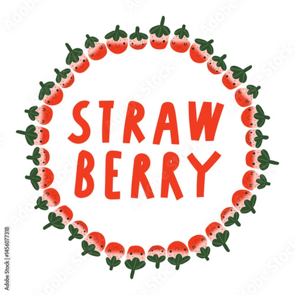 Obraz Vector illustration of strawberries and cute lettering word of strawberry on a white background