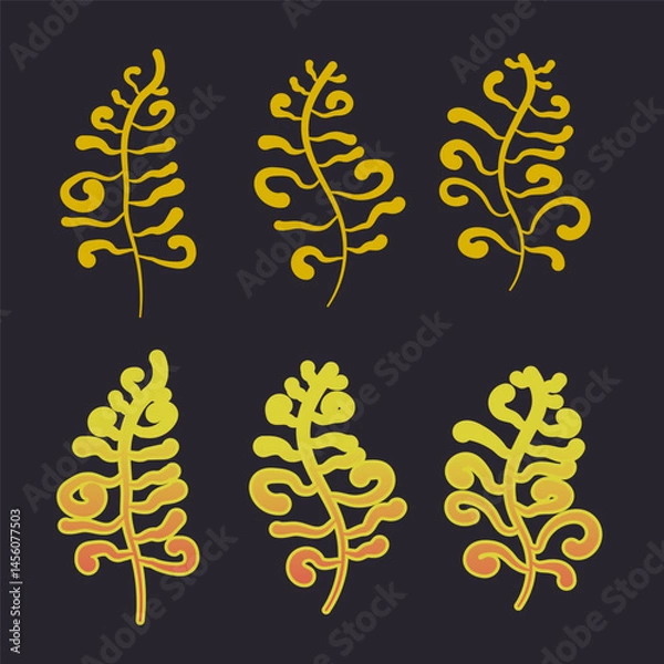 Obraz Bright colorful yellow cute alien plants on a dark background, vector illustration