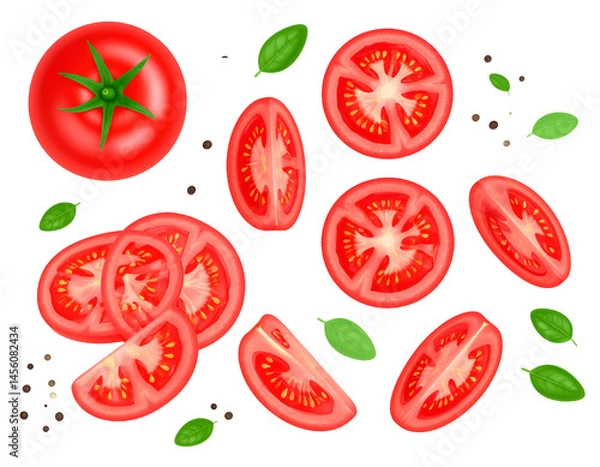 Fototapeta Vibrant Red Tomatoes Sliced and Whole, Culinary Delight