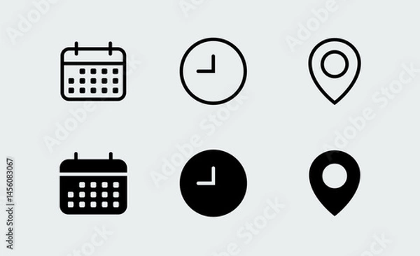 Obraz Calendar, time, clock, address, location icon set. Icons for date, reminder, adress, invitation, event