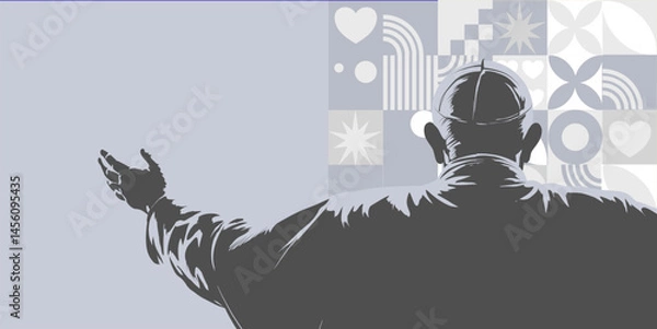 Obraz Blessing pope seen from behind, papal election, conclave – banner, poster, vector illustration