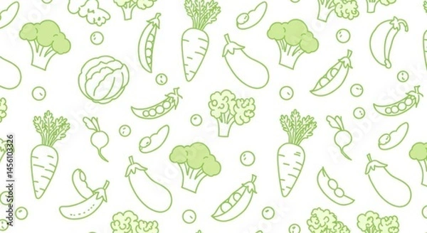 Fototapeta Vegetable Pattern with Broccoli, Carrot, Peas, and Radish
