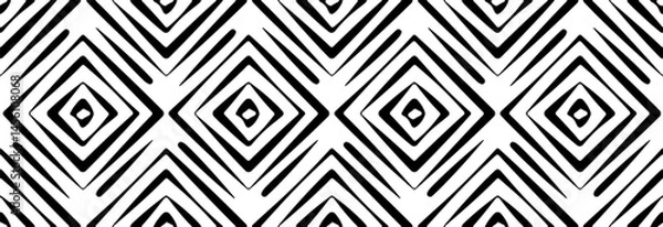 Fototapeta Black geometric rhombuses on a white background. Seamless pattern.