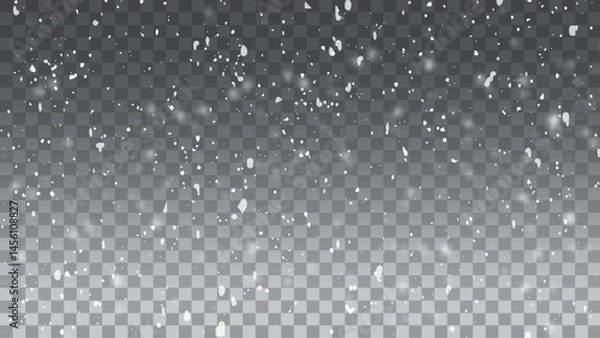 Obraz Falling snow on transparent background. Winter background in pure dark. Heavy snow.