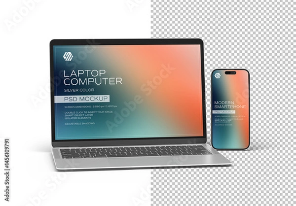 Obraz Mobile Phone and Laptop Mockup Isolated on White