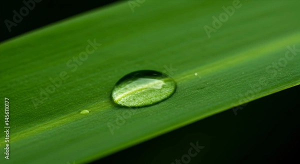 Fototapeta Crystal Tear Resting On Leaf Reflecting Natural Environment Macro View