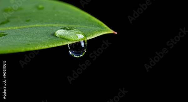 Fototapeta Macro Shot of a Leaf with Water Droplets on a Black Background