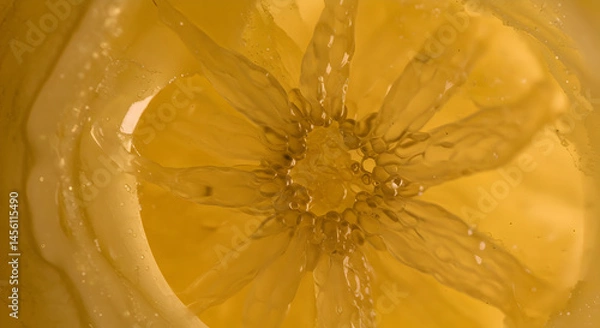 Obraz Close Up Of Translucent Lemon Pulp With Juice Droplets And Circular Pattern