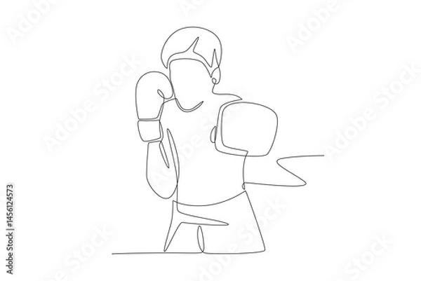 Fototapeta Kid boxing concept one-line drawing
