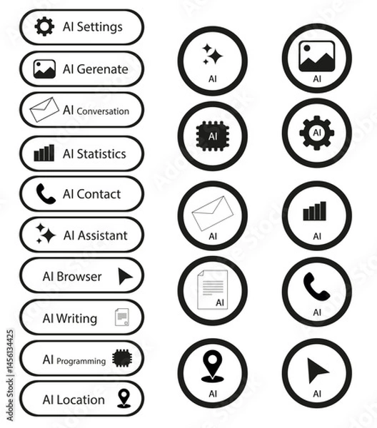 Fototapeta Black set of buttons for artificial intelligent software
