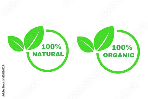 Fototapeta Set of eco friendly icon, set of 100% Natural stamp, organic bio, Eco, label, icon, tag, stamp, eco friendly, for advertising, marketing and promotion concept 