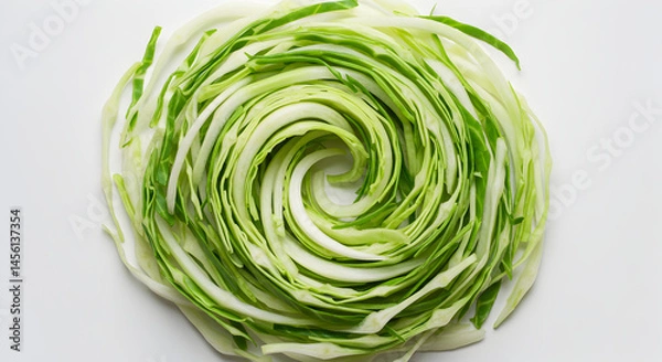 Obraz Abstract Spiral Of Fresh Green Cabbage Layers On White Background
