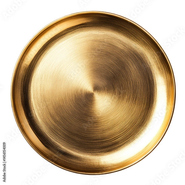 Fototapeta Top View of Elegant Golden Plate Isolated on White Background