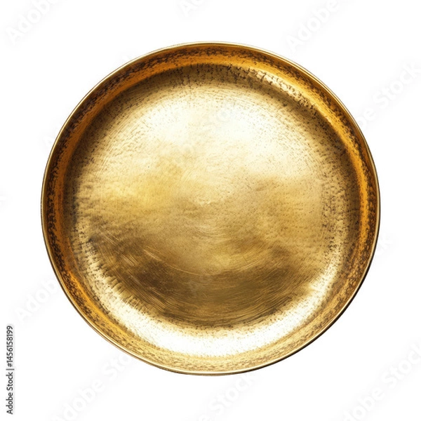 Fototapeta Top View of Elegant Golden Plate Isolated on White Background