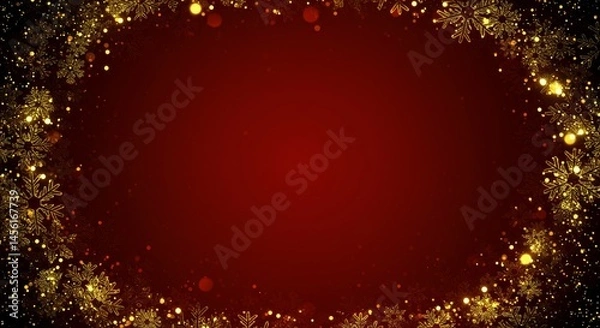 Fototapeta Festive Snowflakes and Bokeh Lights on Red Holiday Background