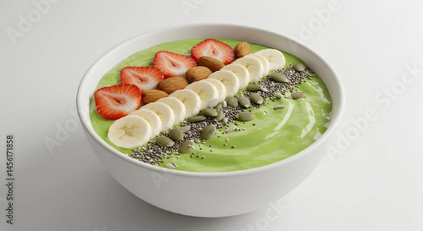 Obraz Green Smoothie Bowl With Fresh Fruits And Nutritious Seeds