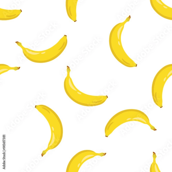 Fototapeta Yellow banana seamless pattern. Sweet tropical fruit. White background. Vector illustration.