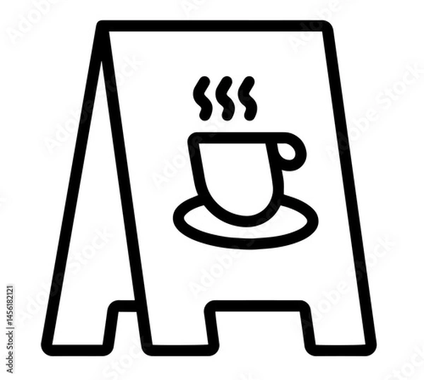 Fototapeta A-Frame Chalkboard Sign with Steaming Cup and Saucer – Café Street Menu, Hot Beverage Advertisement, Coffee or Tea Promotion