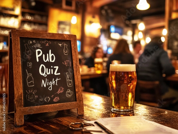 Fototapeta Quiz night at the pub with drinks and great vibes!