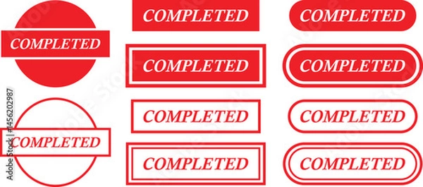 Obraz Completed stamp icons set. Red flat and line education designs for digital and print projects graphic illustration making a huge impact on visual aesthetics vectors isolated on transparent background.