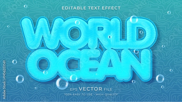 Fototapeta Blue Aqua Text Effect for World Ocean Day