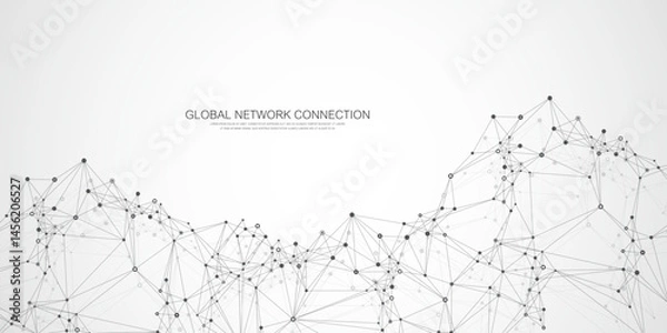 Fototapeta Global network connection idea template. Abstract tech network connection dots. Digital technology and big data analysis background with plexus lines. Geometric background with abstract mesh