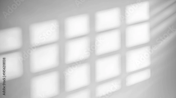 Fototapeta Abstract shadow of leaves on transparent background with soft light through window blinds, window shade. Mockup of transparent shadow overlay. Gray shadow on isolated background. Sun light backdrop