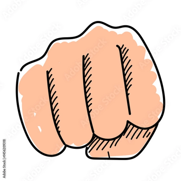 Obraz Doodle fist towards screen vector isolated. Hand-drawn fist, clenched fingers. Concept of protest. Front view of fist.