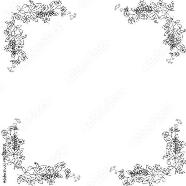 Fototapeta Floral background. Flower bouquet vintage cover. Flourish card with copy space.black and white invitation