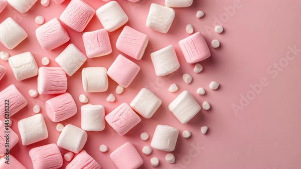Obraz Colorful marshmallows scattered on pink background create playful and sweet atmosphere