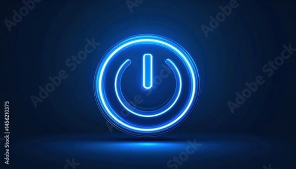 Fototapeta A glowing blue power button symbol on a dark background, representing energy, technology, or starting up a device.