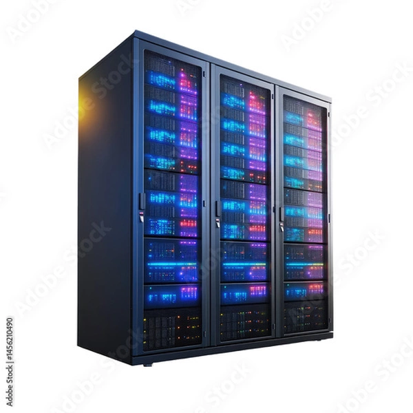 Fototapeta Modern Server Rack with LED Lights in Data Center