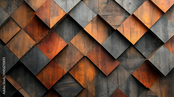 Fototapeta Geometric wooden squares create a rich, textured pattern.