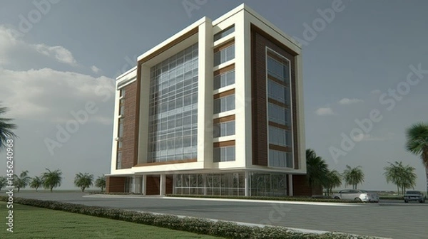 Obraz Modern corporate office building with glass facade and contemporary design architecture in urban setting business environment