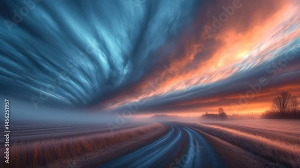 Obraz Misty cloud trails dissipating slowly into the sky
