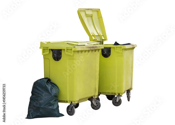 Obraz green plastic street trash containers isolated on white background