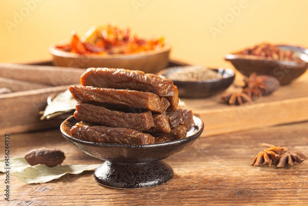 Obraz Dried beef jerky, beef strips