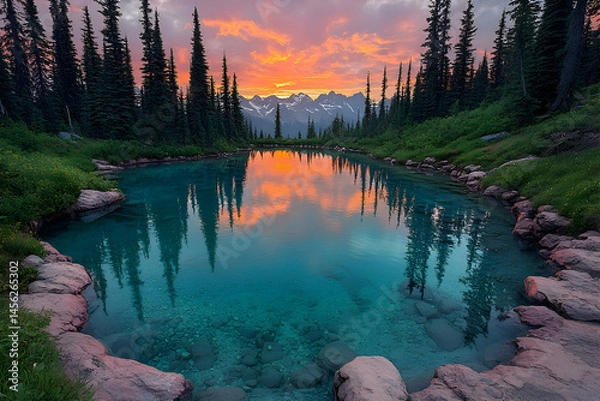 Fototapeta Sunset Reflection in a Mountain Lake