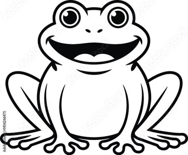 Fototapeta Happy Cartoon Frog Coloring Page Vector Line Art Illustration