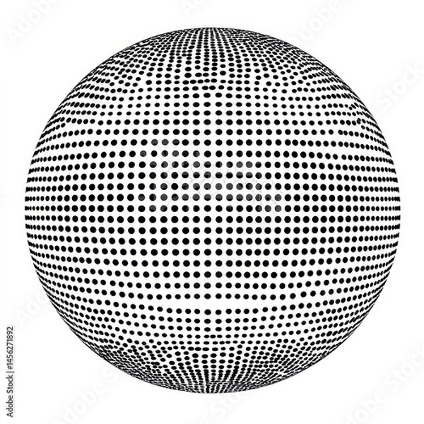 Fototapeta A sphere composed of closely-packed, black dots against a white background, creating a textured, three-dimensional effect