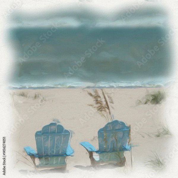 Obraz Chairs on the beach, abstract vacation seascape background design. Seamless vector art. 