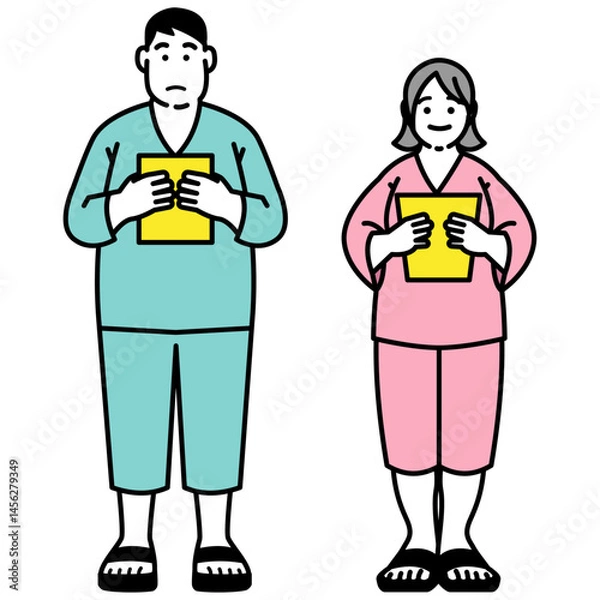 Obraz 健康診断の診断リストを確認する肥満タイプの男女