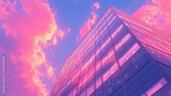 Obraz Ethereal cityscape dreamy pink building under a vibrant twilight sky blending urban architecture with fantasy tones creating a surreal ambiance