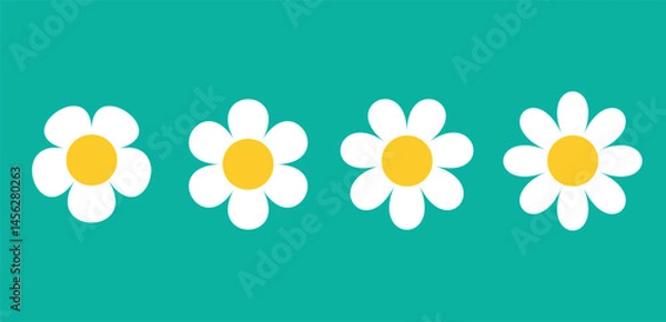 Obraz Camomile icon set. White daisy chamomile. Cute round flower plant collection. Growing concept. 