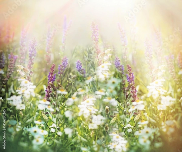 Fototapeta Selective and soft focus on meadow flowers, beautiful nature in meadow