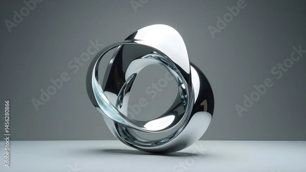 Obraz Abstract Metallic Sculpture with Shiny Chrome Curves and Geometric Forms