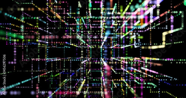 Fototapeta 3D abstraction with cubes symbolizing quantum computing, blockchain and server technologies. Futuristic design reflecting big data processing and artificial intelligence.