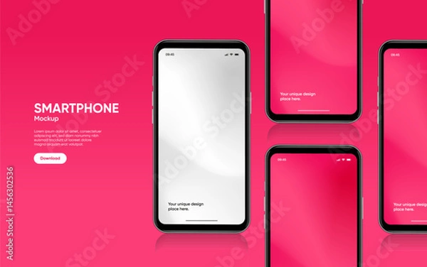Obraz Realistic smartphone mockup. Mobile phone vector with isolated on white background. Device front view. 3D mobile phone with shadow. Realistic, high quality smart phone mockup for ui ux presentation.