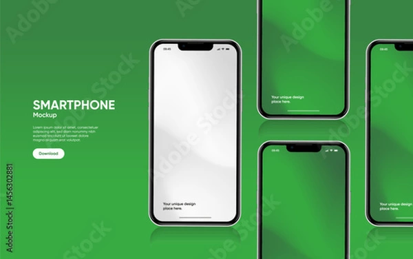 Fototapeta Realistic smartphone mockup. Mobile phone vector with isolated on white background. Device front view. 3D mobile phone with shadow. Realistic, high quality smart phone mockup for ui ux presentation.